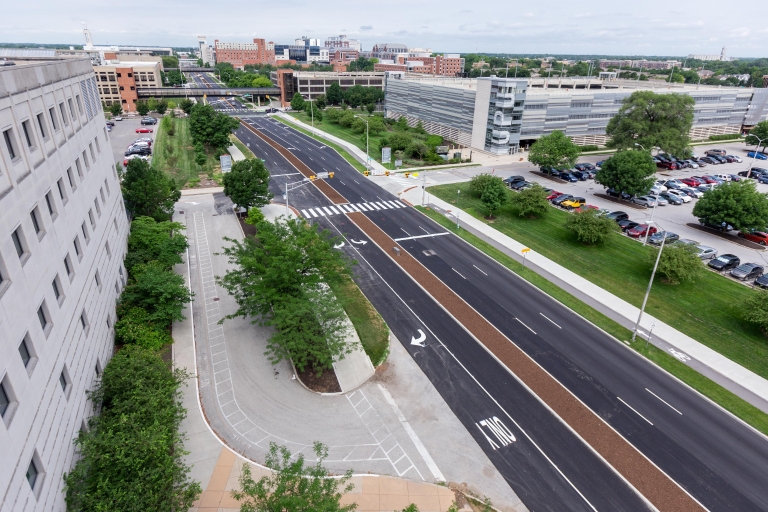 A shot of Michigan Street facing west