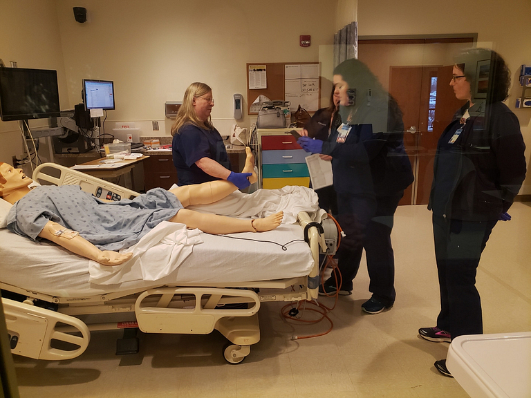Nurses train in Franciscan Health simulation lab.