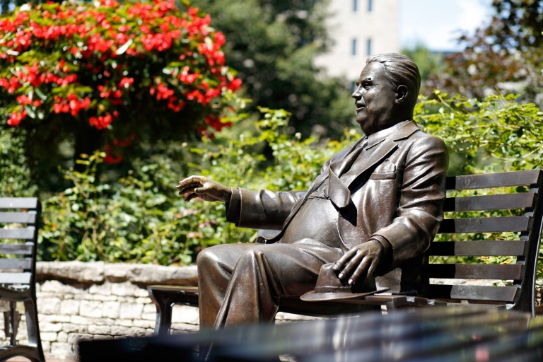 A statue of Herman B Wells on the IU Bloomington campus