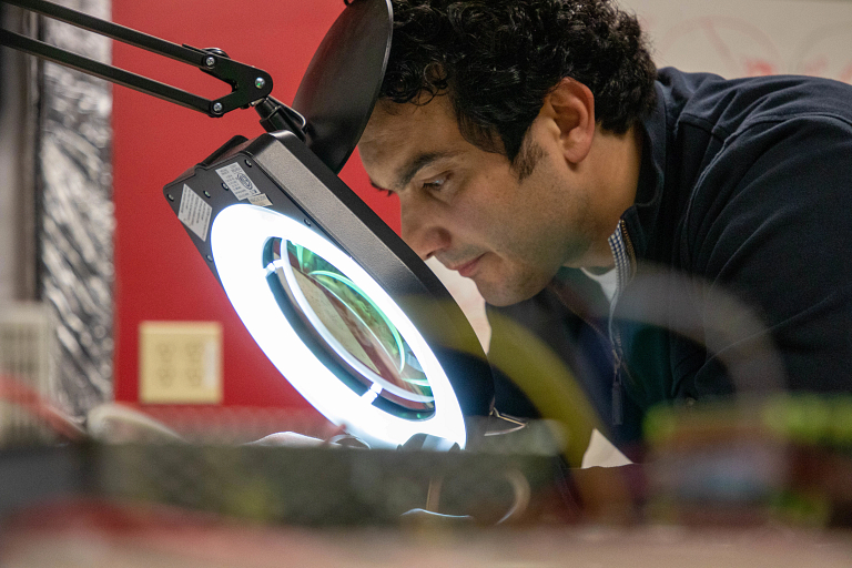 Amrou Awaysheh works in his IU IoT Energy Efficiency Lab, housed within the Indiana IoT Lab