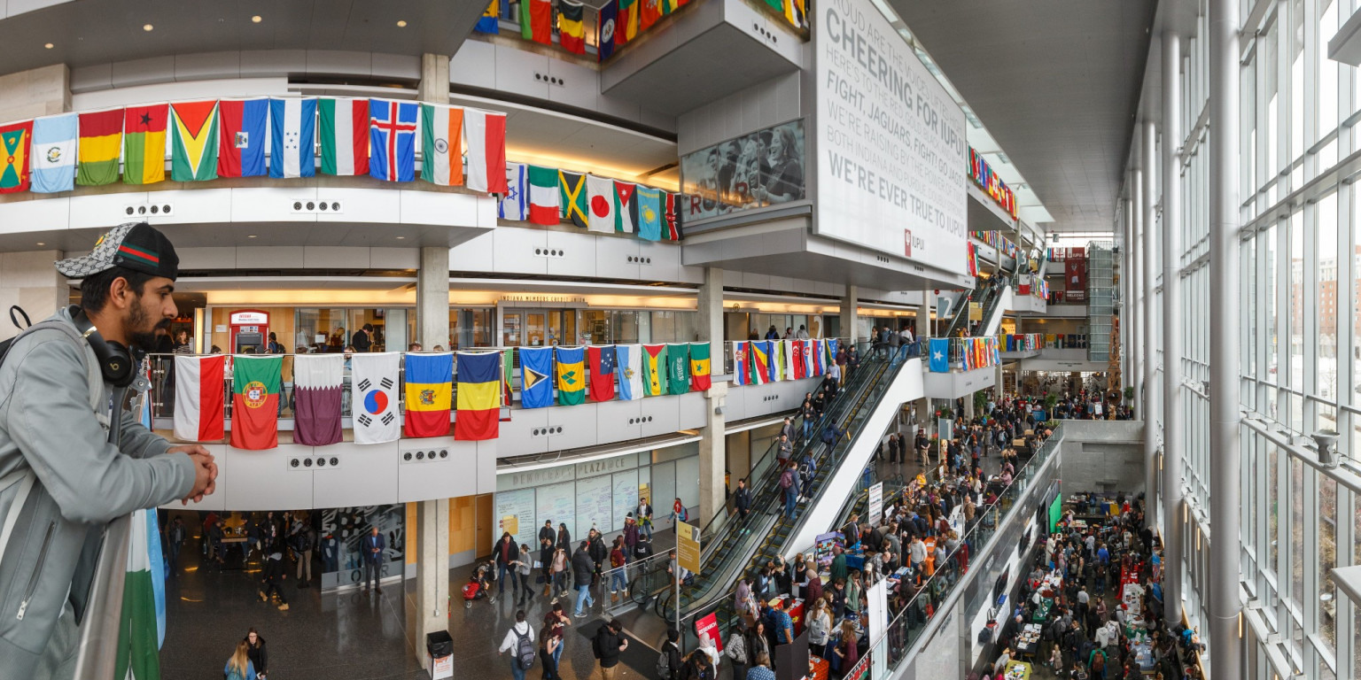 The Campus Center is filled with people and decorations for the International Festival.