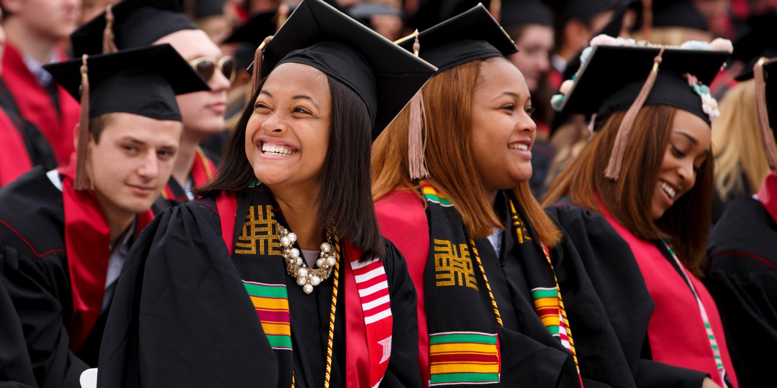 Maya and Mica Caine participate in the IU Bloomington commencement. 