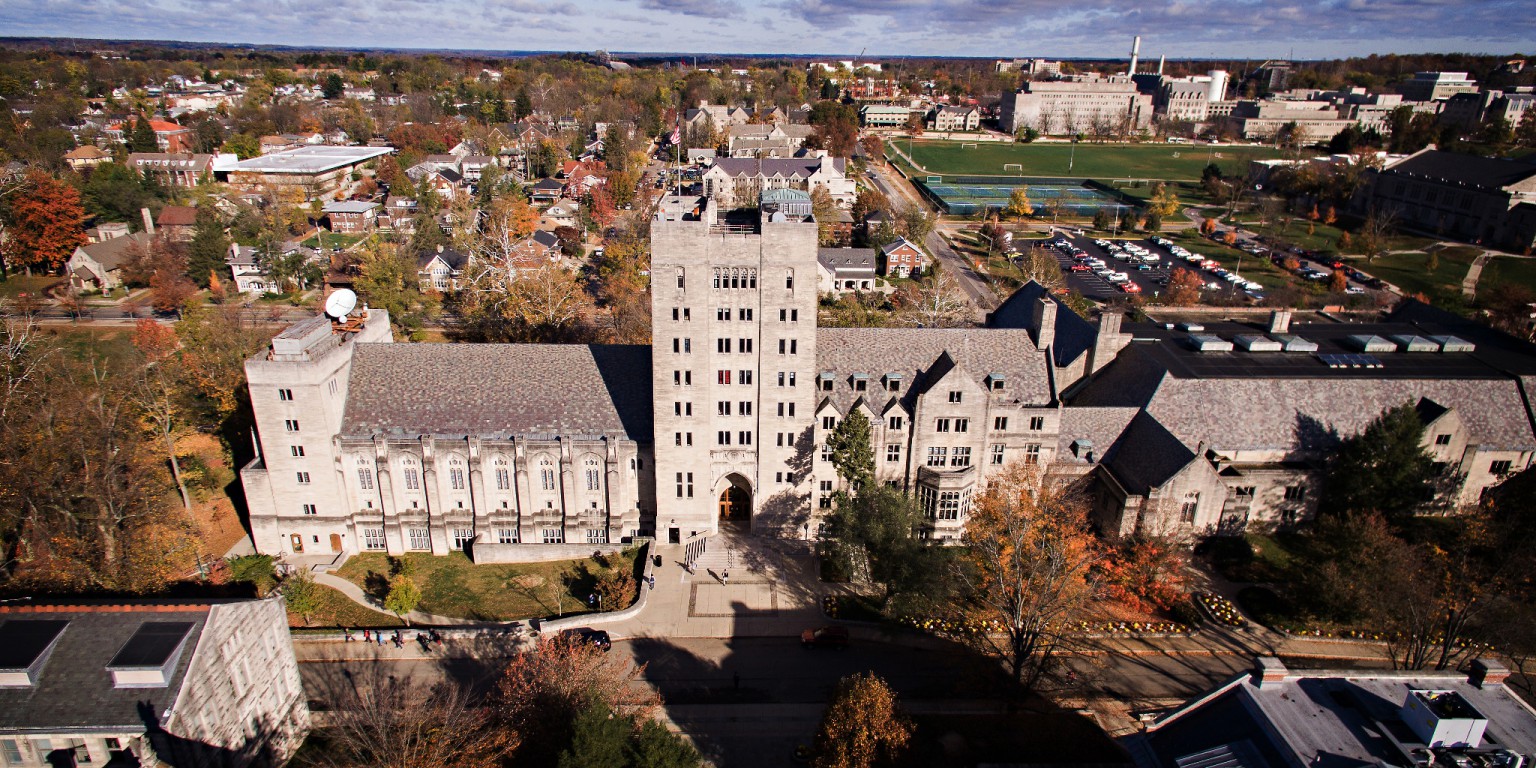 Aerial view of IU the Old Crescent and Indiana Memorial Union