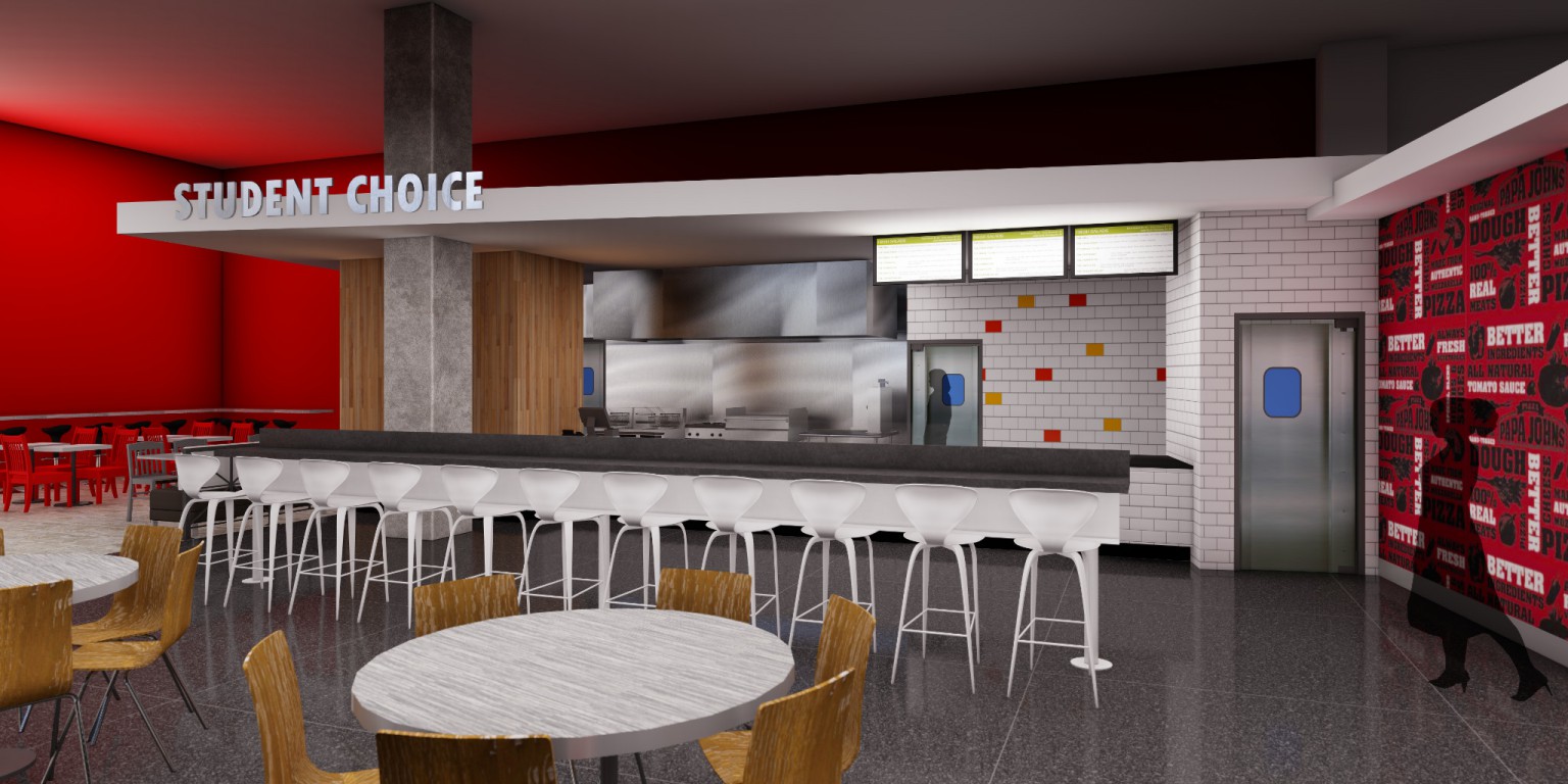 A rendering of the new Campus Center food court