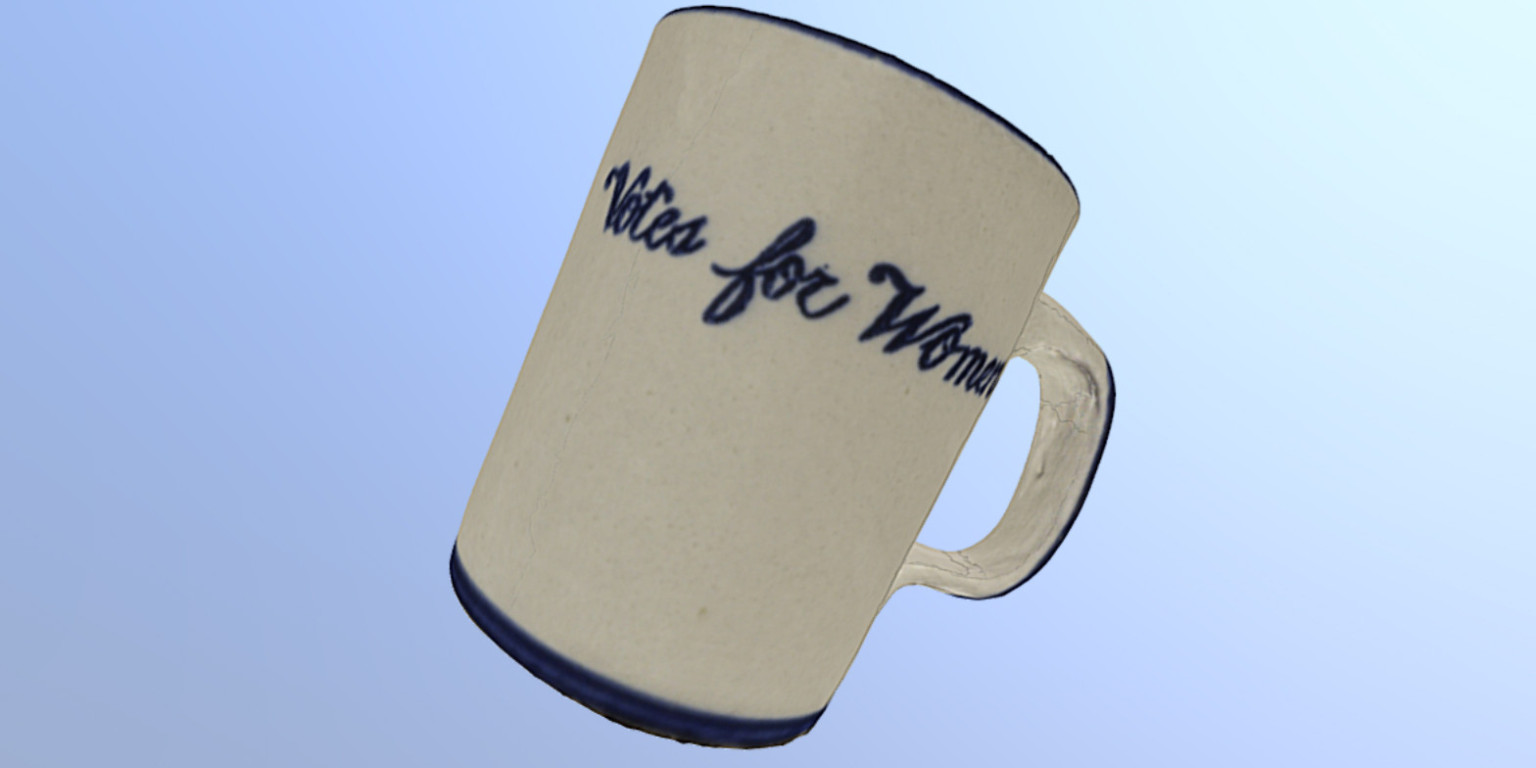 Votes for Women mug from the Benjamin Harrison House