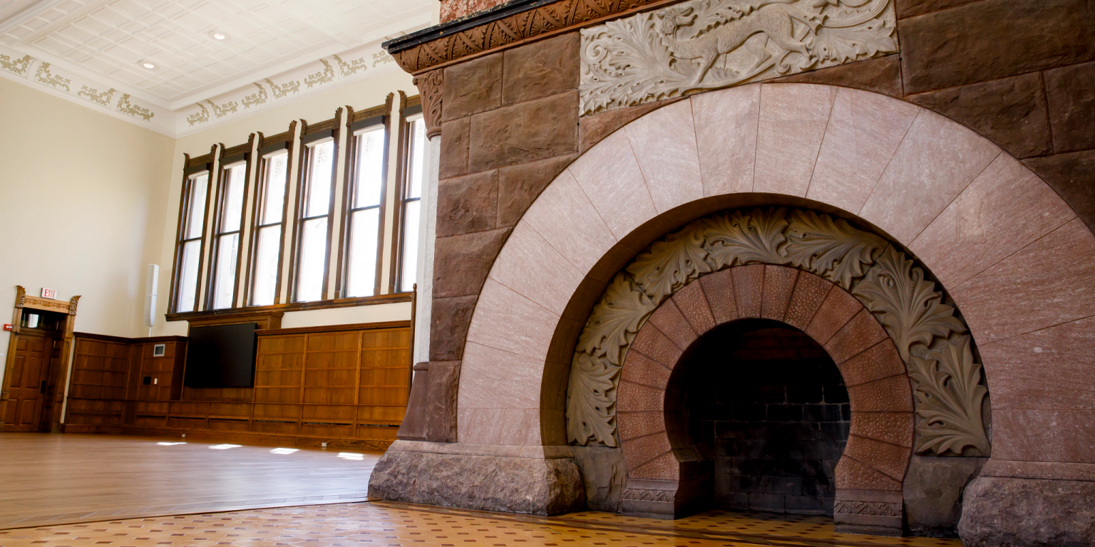 Large circular hearth in the former reading room