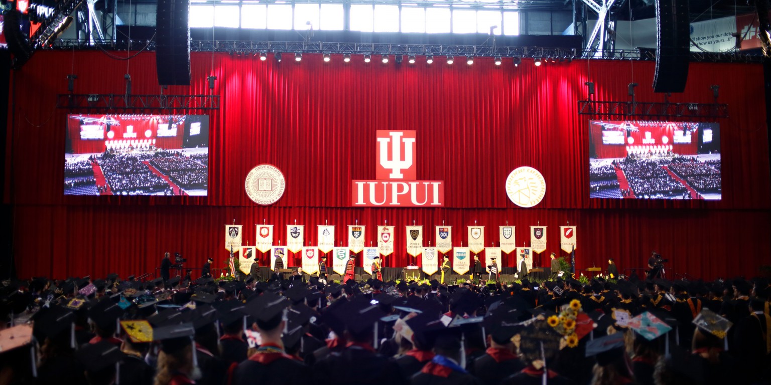 Thousands pack into Lucas Oil Stadium for Commencement.