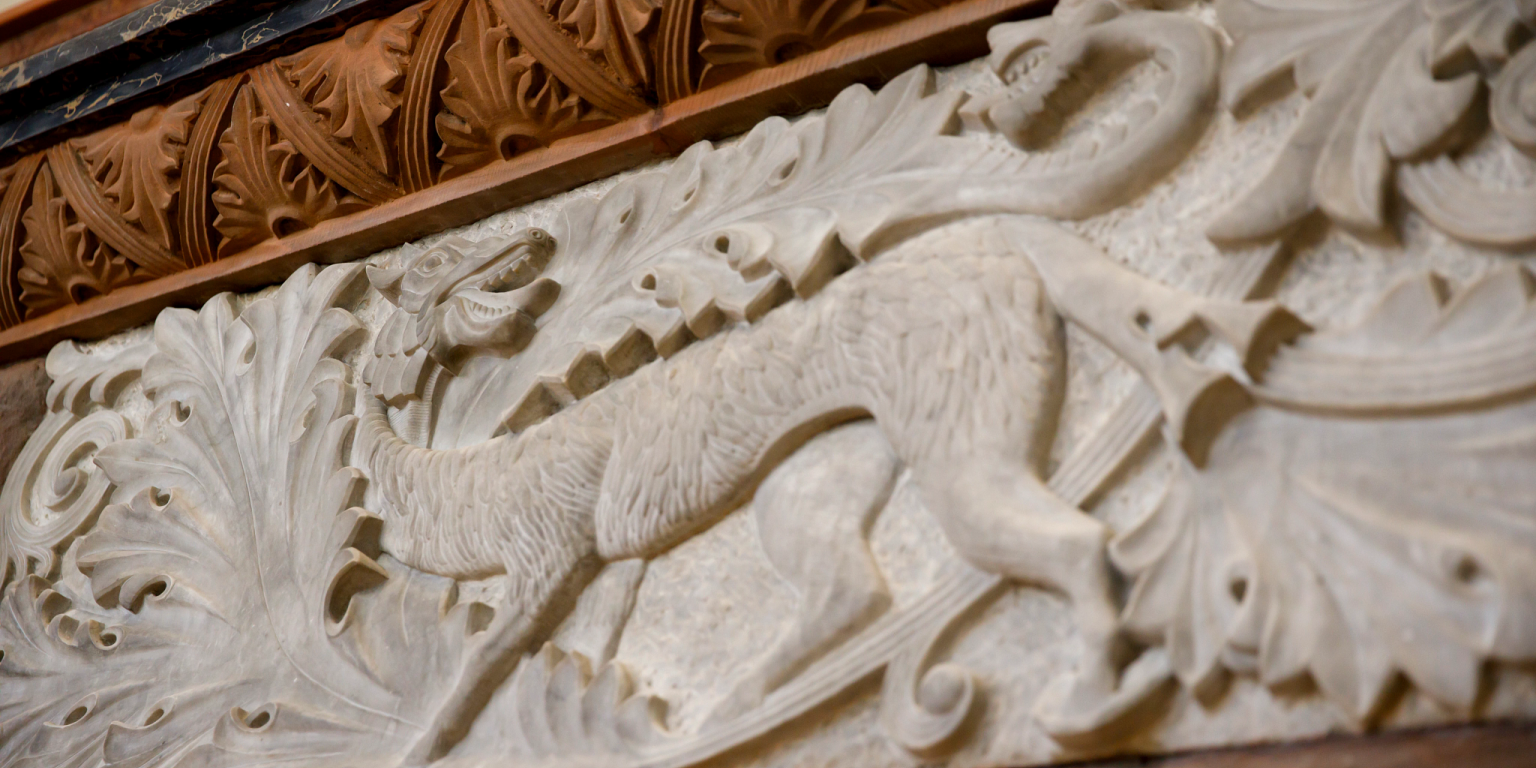 A limestone carving of a dragon