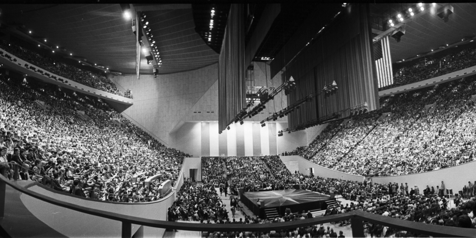 A wide-angle view inside Assembly Hall