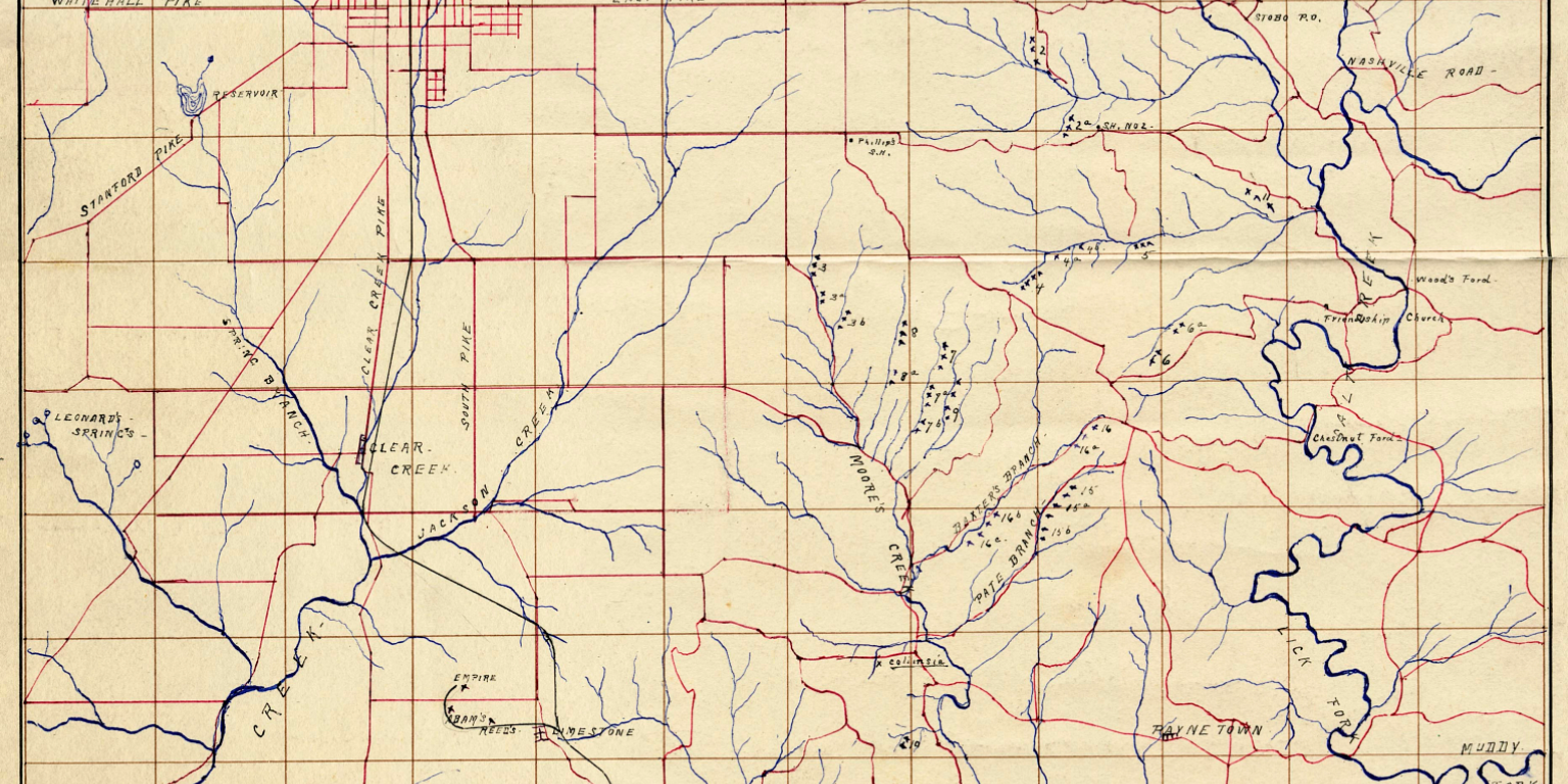 A hand-drawn 1905 map of Monroe County, Indiana