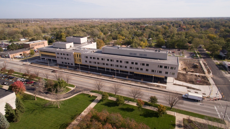 An aerial view of the new IU Northwest Arts and Sciences buidling