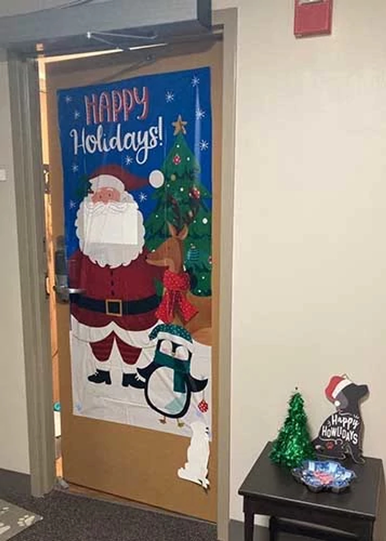 door with Santa and reindeer
