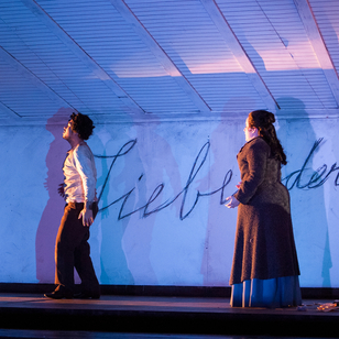 Lorenzo Garcia and Jacquelyn Matava rehearse a scene from 