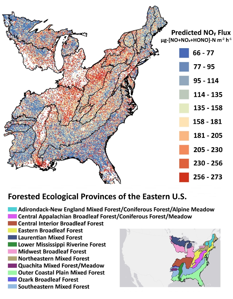 Map of reactive nitrogen oxide pollution based on forest soils