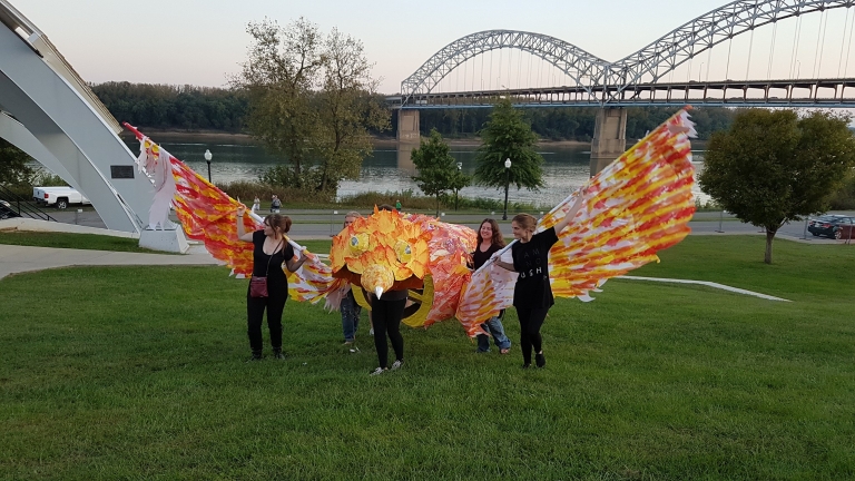 Dancers near the riverfront in New Albany