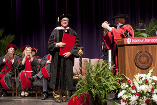 IU President Michael A. McRobbie awarded David Henry Jacobs an honorary doctoral degree during an Oct. 31 ceremony dedicating the Jacobs School of Music's new East Studio Building.