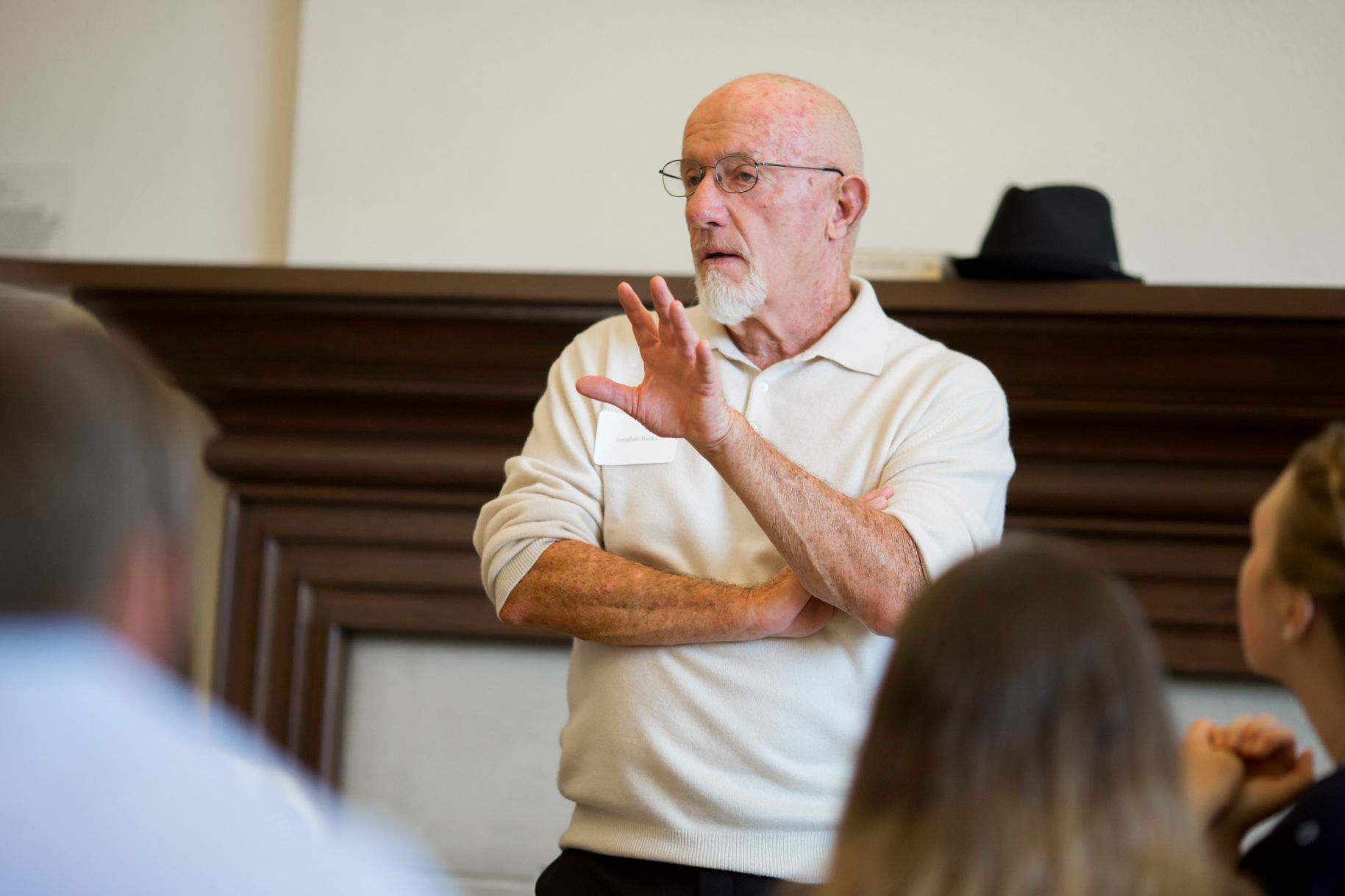 Actor Jonathan Banks speaks to people during a luncheon