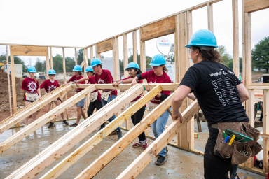 Kelley School of Business students, faculty and staff help with a Habitat for Humanity build