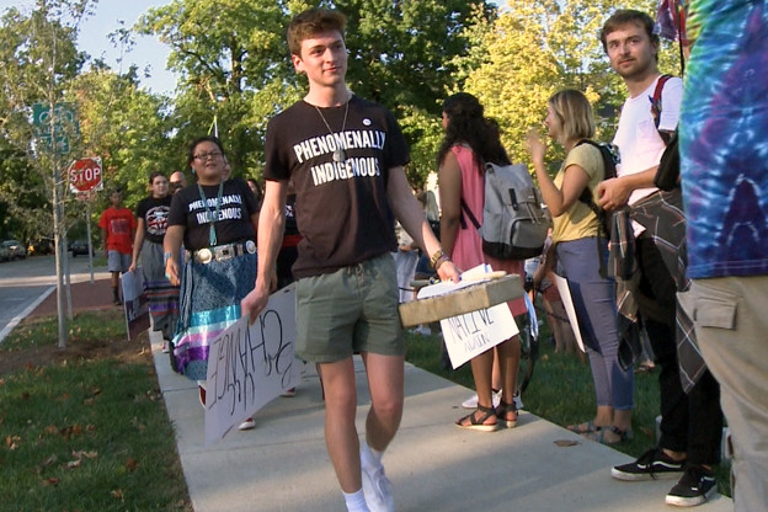 Caleb King marching on Indigenous Peoples Day