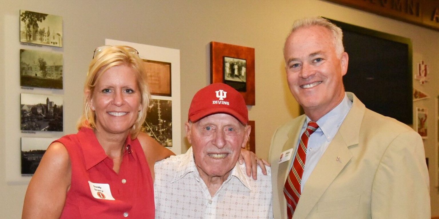 Sandy Searcy, Hobie Billingsley and Brian Brase pose at Hobie's 90th birthday party.