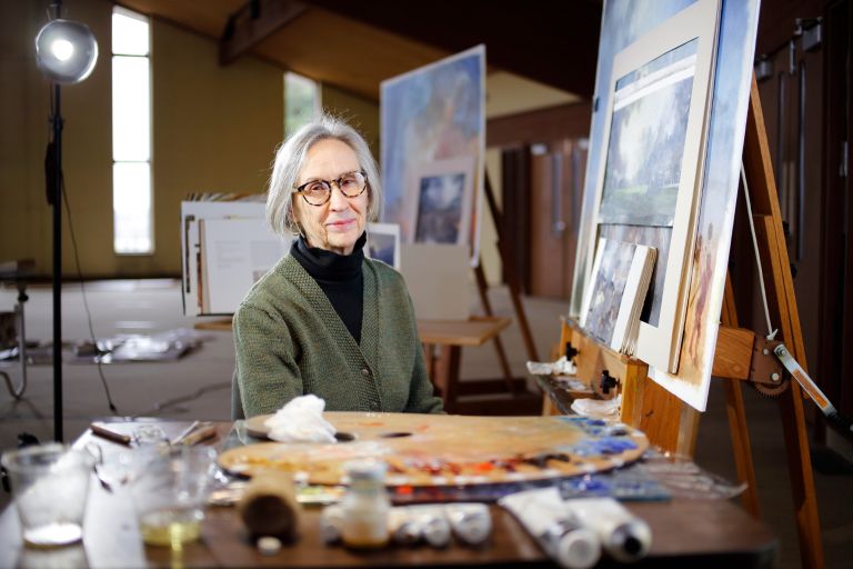 Bonnie Sklarski, creator of the "Lux et Veritas" paintings for the IU Bicentennial.