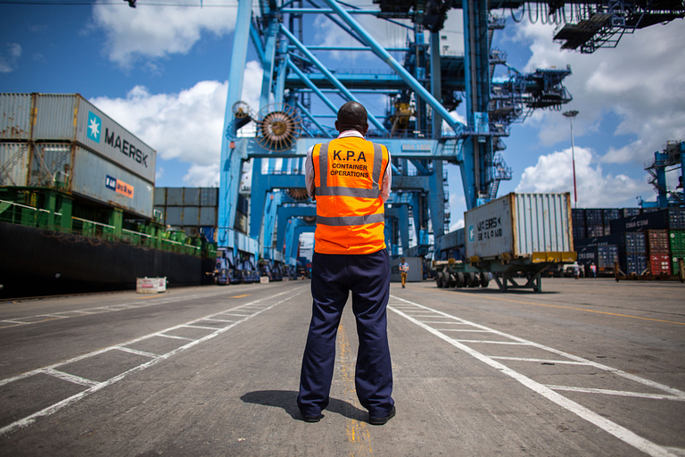 An official oversees work inside Mombasa Port on Kenya's Indian Ocean coast.