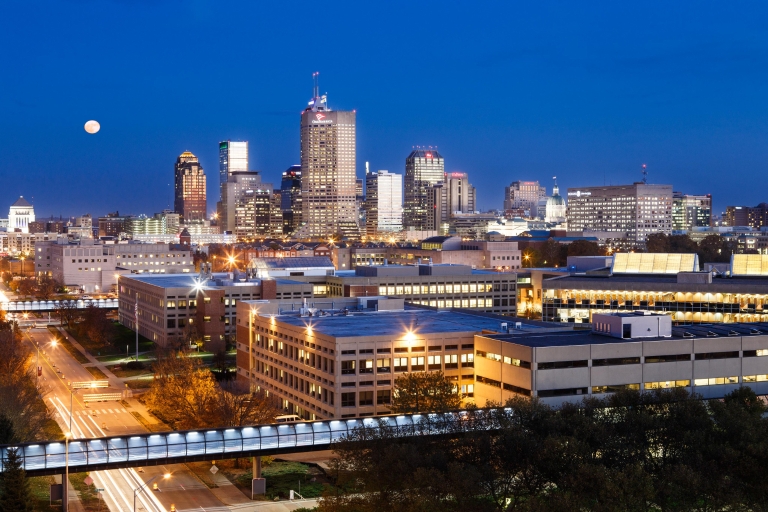 Indianapolis skyline with IUPUI in foreground