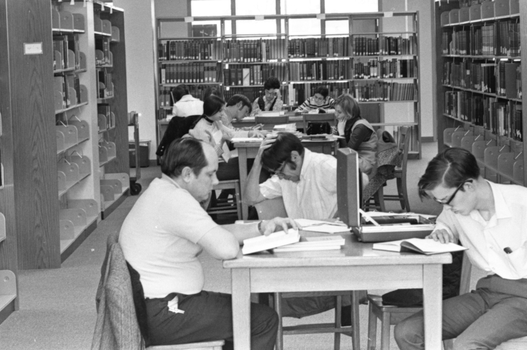 Students study in the old University Library.