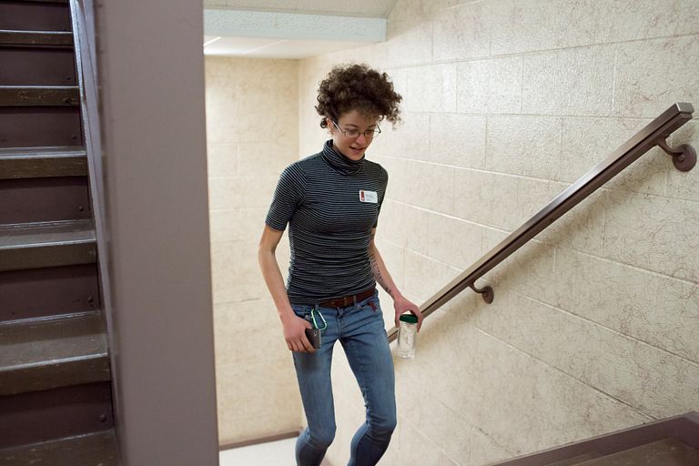 Becca Niles works the stairs for Healthy IU's Climb IU challenge