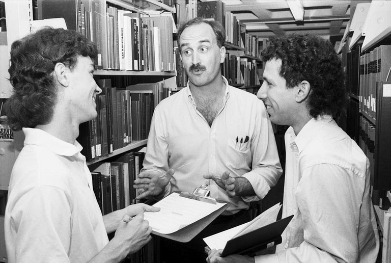 Ron Hafft with student workers in 1990