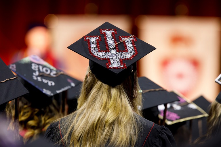A mortarboard at commencement.