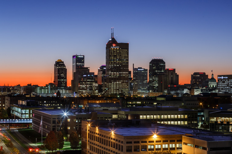 Indianapolis skyline at sunset