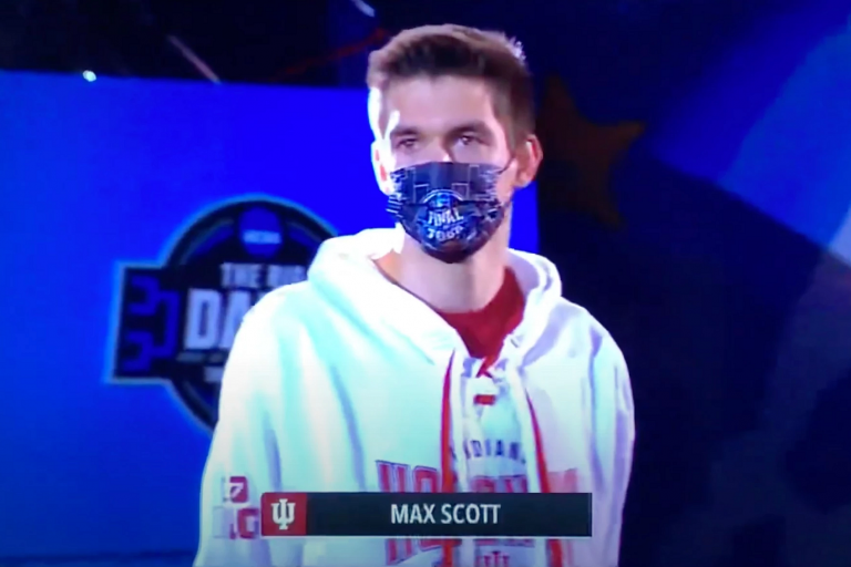 IU swimmer Max Scott sings the national anthem at the NCAA Final Four.