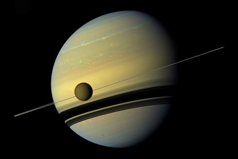 Saturn and its moon Titan