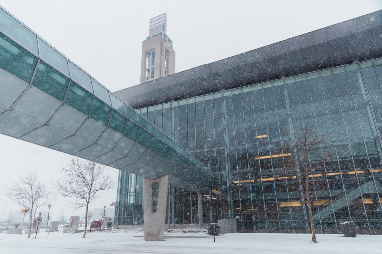 campus center in snow