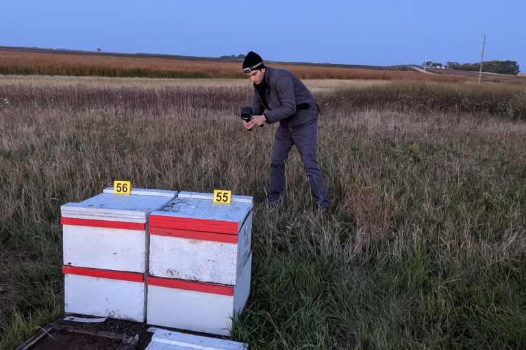 A beekeeper scans a hive with The Bee Corp's Verifli technology