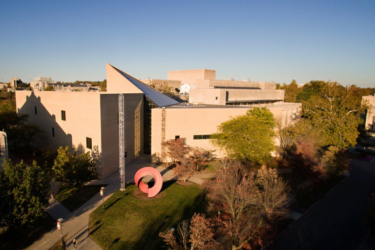 Aerial view of the exterior of the IU Eskenazi Museum of Art