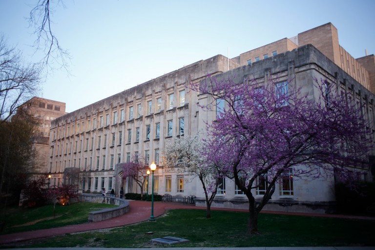 Sunset photo of the Chemistry building at IU Bloomington.