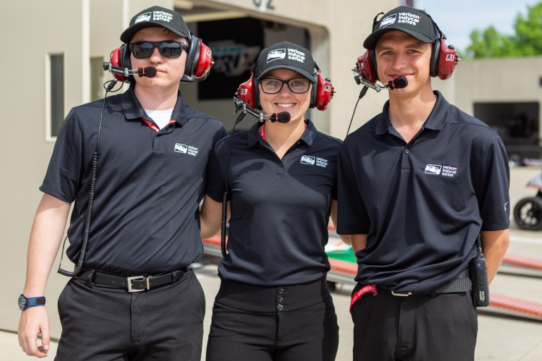 IUPUI Motorsports students, from left: Owen Gilliland, Amelia Jakubec and Isaac Atkinson
