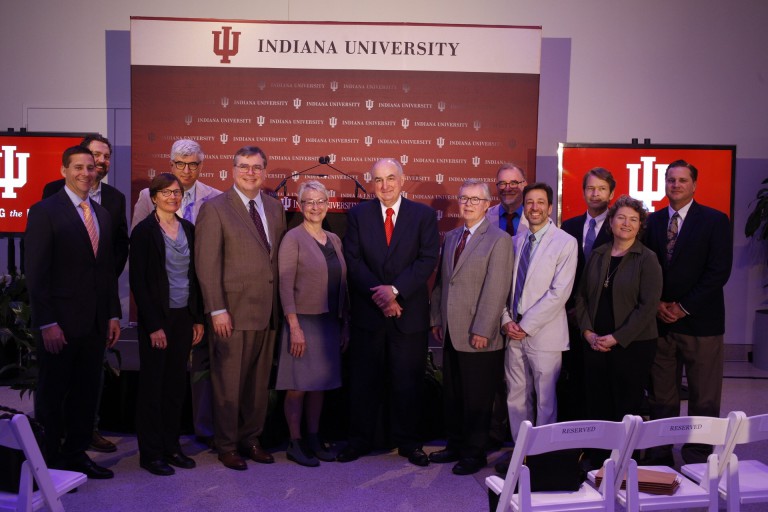 Grand Challenges winner Ellen Ketterson with Fred Cate, Michael A. McRobbie and others