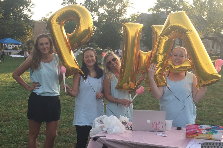 Members of the Indiana University Panhellenic Association host a fundraising event.