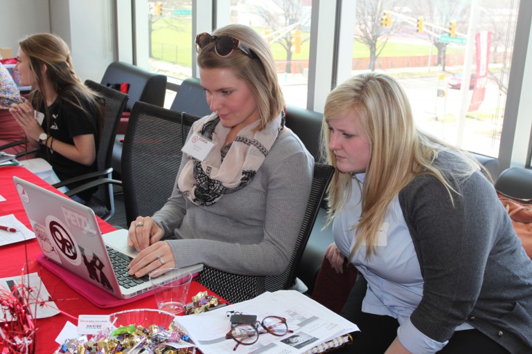 IU School of Social Work students working at a computer