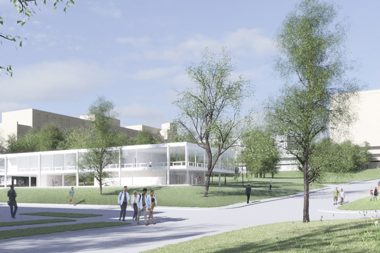 Rendering of the building designed by Mies van der Rohe