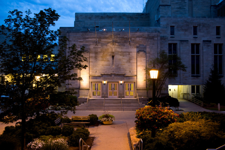 IU Cinema is seen from outside at night