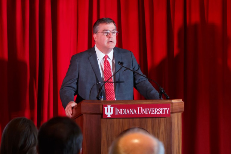 IU Vice President for Research Fred Cate presents at a Grand Challenges event