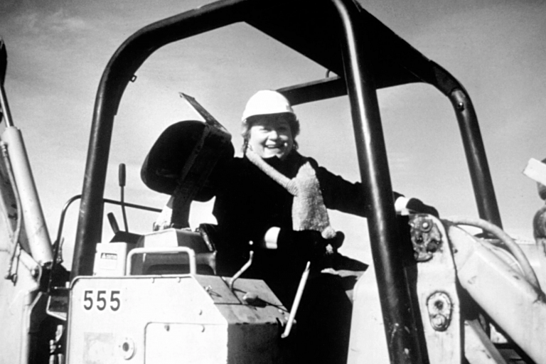 Angela McBride on a bulldozer
