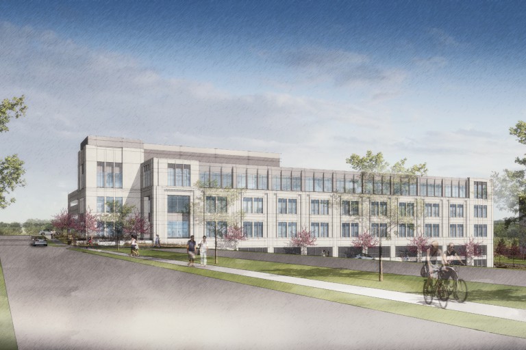 Rendering of the newly approved parking garage and office building