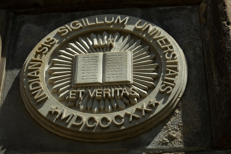 A limestone seal of Indiana University