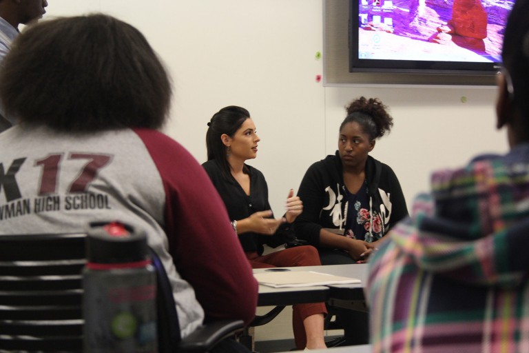 Two IU Northwest students speak to high school students about applying to medical school.