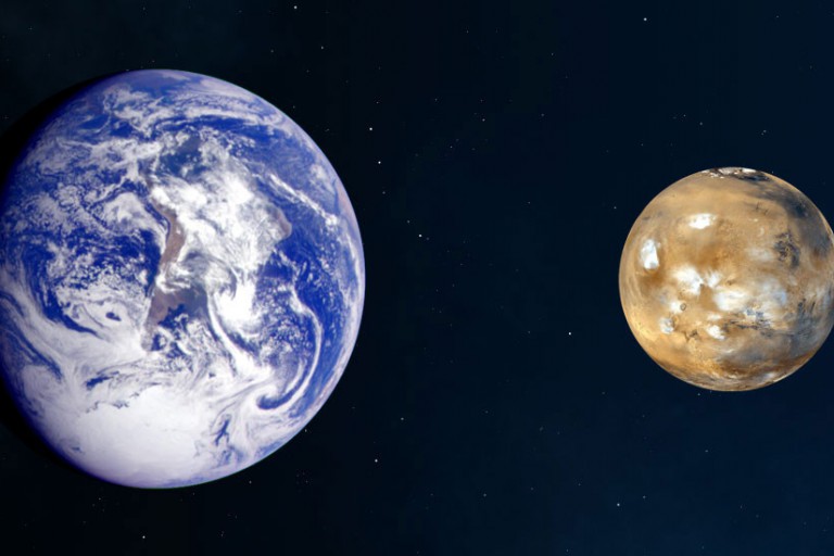 Size comparison of Earth and Mars